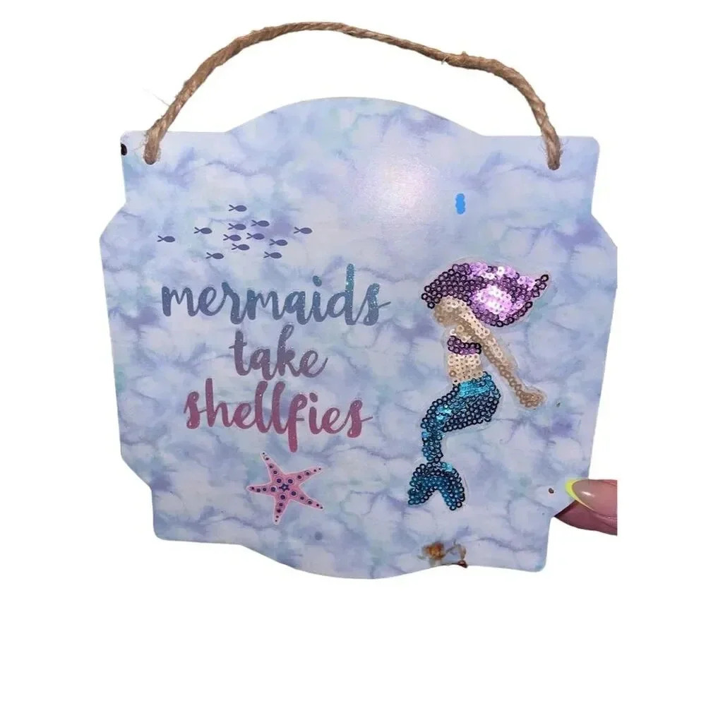 Mermaid Wall Décor Sign "Mermaids Take Shellfies" Multicolor Medium